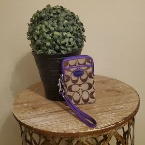 COACH Legacy Y2K Vintage Brown Purple Signature Universal Case Wristlet Phone